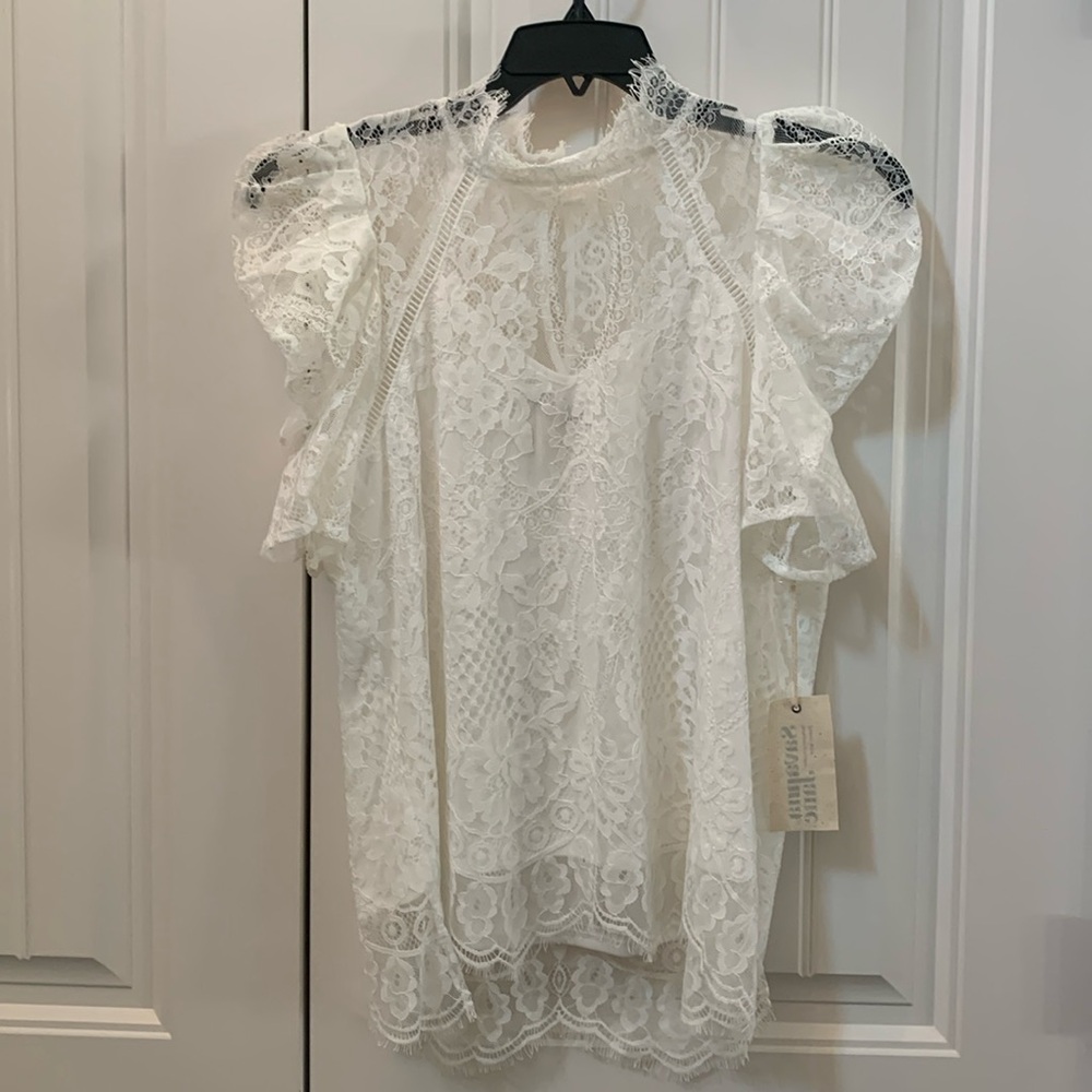 NWT VICI SAVANNAH Cream Lace Boho Top L